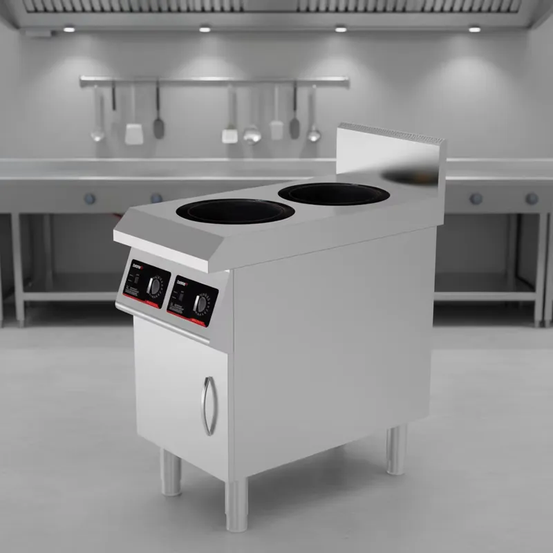 Range Commercial Kitchen - เตาแม่เหล็กไฟฟ้าแบบสองหัวเตา 5000 วัตต์ สำหรับใช้งานเชิงพาณิชย์ ทำจากสแตนเลสและเซรามิก เหมาะสำหรับร้านอาหาร