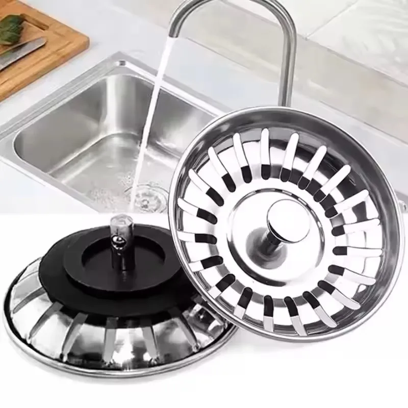 Commercial Kitchen Bin - ตะแกรงกรองเศษอาหารสแตนเลสสำหรับอ่างล้างจาน ที่ดักขยะในครัว ตะกร้ากรองน้ำ ที่ปิดกั้นน้ำ อุปกรณ์เสริมสำหรับอ่างล้างหน้าในห้องน้ำ