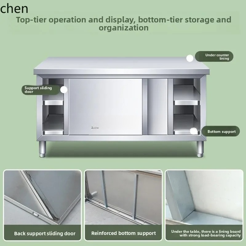 Commercial Kitchen Worktops - โต๊ะครัวสแตนเลสพร้อมบานเลื่อน ตู้เก็บเขียง โต๊ะหั่นอาหาร สำหรับใช้งานเชิงพาณิชย์ในร้านอาหาร