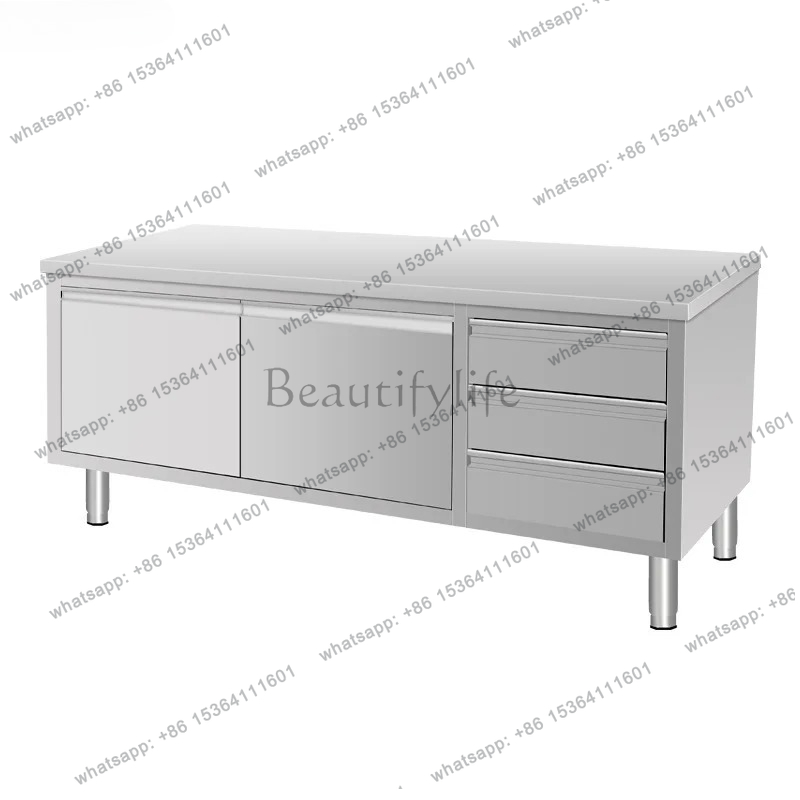 Commercial Kitchen Worktops - ตู้ครัวสแตนเลสแบบมืออาชีพพร้อมท็อปครัว ประตูบานเลื่อน และตู้เก็บของแบบลิ้นชัก