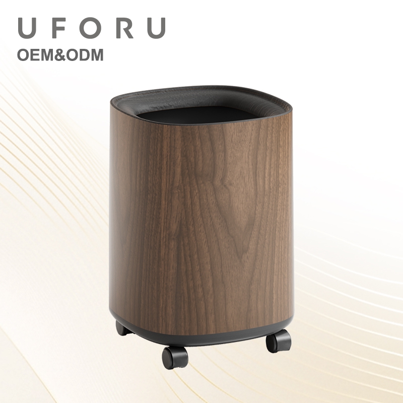 Commercial Kitchen Bin - ถังขยะลายไม้สไตล์โมเดิร์น UFORU ความจุขนาดใหญ่ ถังคู่แบบมีล้อ สำหรับบ้าน ห้องครัว