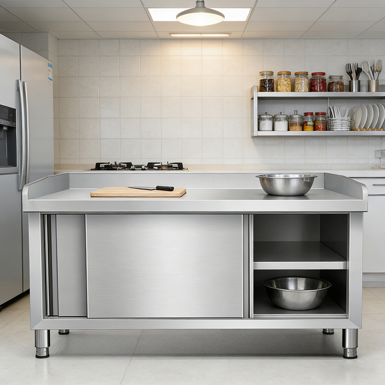 โต๊ะทำงานครัวสแตนเลสพร้อมตู้เก - Commercial Kitchen Worktops บทวิจารณ์และราคา
